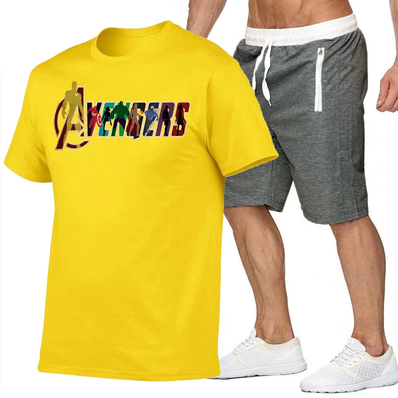 

Newest Summer Avengers Marvel Causal Men T-shirt Suits Short Sleeve Sweatsuit+Shorts Fashion Tracksuit Mens T shirt Sportsuits