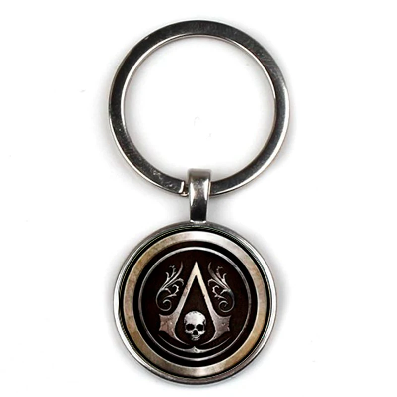 

Vintage Classic Assassin's Creed Key chain Punk Personality Symbol Glass Pendant Key ring Men Women Jewelry Party Gifts Souvenir