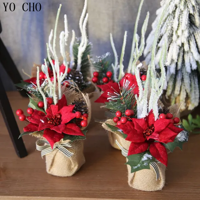 YO CHO With Vase Free Shipping Artificial Line Single Flower Christmas