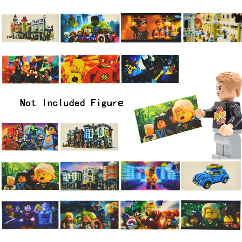 

Compatible 17pcs/lot MOC Poster Brick 2x4 Movie Superheros Ironman wolverine hulk Printed Building Blocks Toys for Children