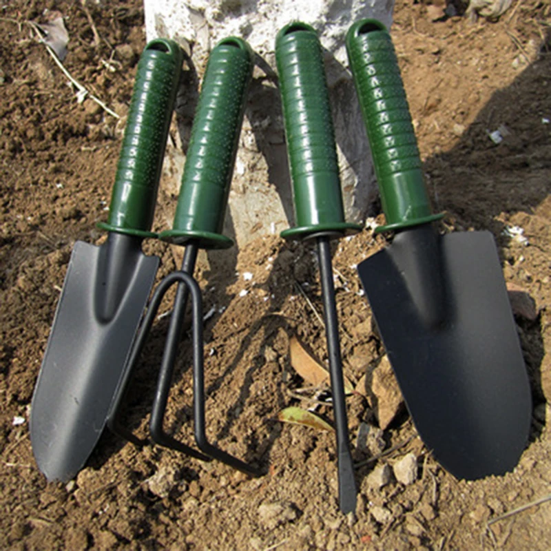 4 pcs Gardening tool set combination flower planting shovel garden plastic handle four-piece flower shovel large strawberry grow bag gardening flower pot planting bag living indoor wall planter garden tool
