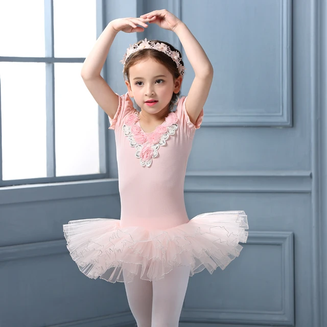 Vestido de Ballet para niñas, traje de bailarina de manga corta