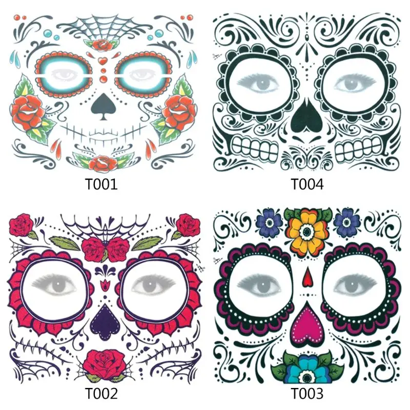 

Temporary Halloween Face Tattoo Skull Body Art Sticker Disposable Waterproof Kids Adult Party Supply Festival Gift