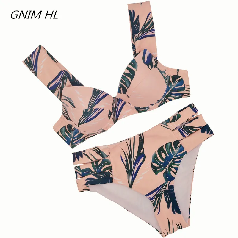 

Push Up Bikini Set New 2019 Sexy Swimwear Women Swimsuit Female Bandage Halter Bathing Suit Women Separate Leaf Print Brazilian