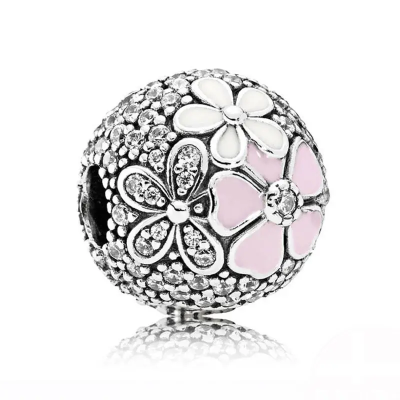 

Genuine 925 Sterling Silver Stopper Poetic Blooms, Pink Cz Clip Beads Fit Original Pandora Charm Bracelet Diy Fine Jewelry Gift