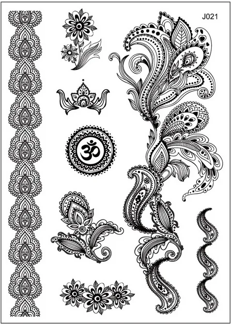 1 шт., рисунок на тело, белая черная хна, татуировка, поддельные, новые, кружевные, блестящие, арабские индийские, роза, Бабочка, свадебная художественная краска на руку - Цвет: J021B