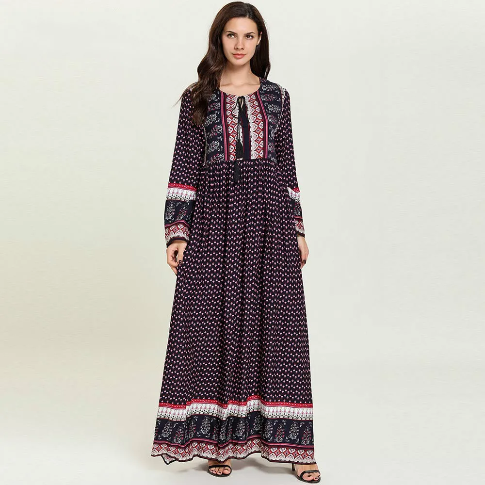 

Elegant Arab Long Dress for Ladies Large Size Women's Clothes Long Sleeve Print Party Dress Muslim Maxi Robe Femme TA7750