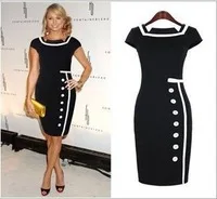 Hot Sell Spring New Women Fashion Elegant Square Collar Empire Waist OL Career Pencil Knee-Length Casual Party Dress S,M,L,XL