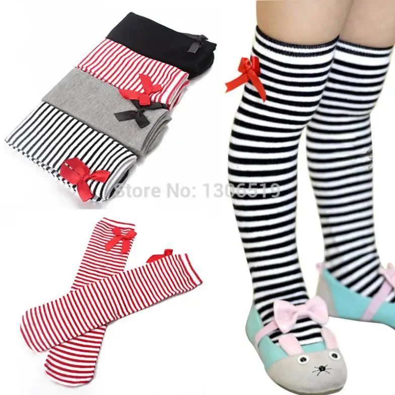 Hot Cotton Kid Baby Bowknot Stripes In tube 1 8Y Girls Dress High Stocking