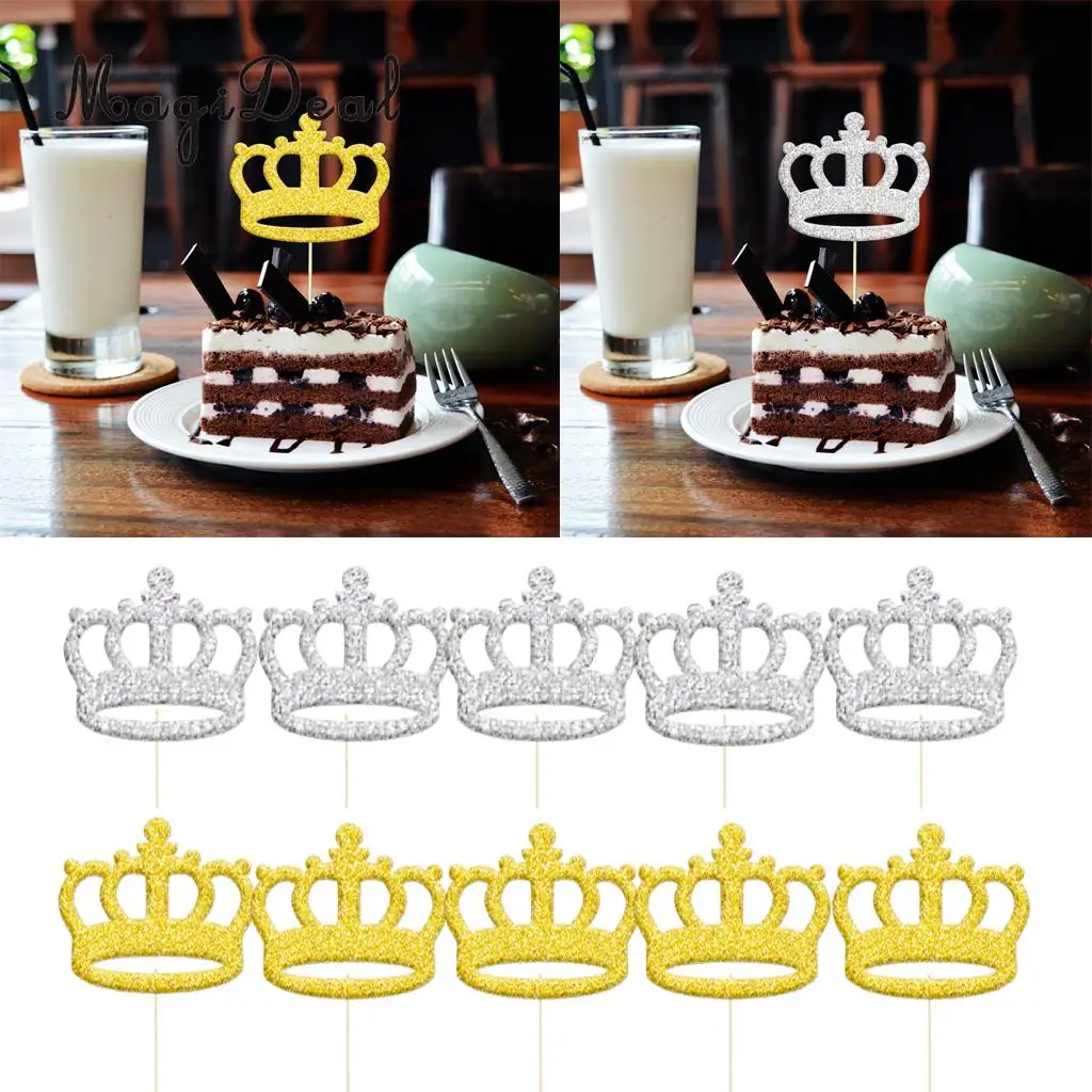 Pack of 20pcs Glitter Princess Crown DIY Cake Toppers Christmas Birthday Baby Shower Cupcake Picks Bakery Accessories