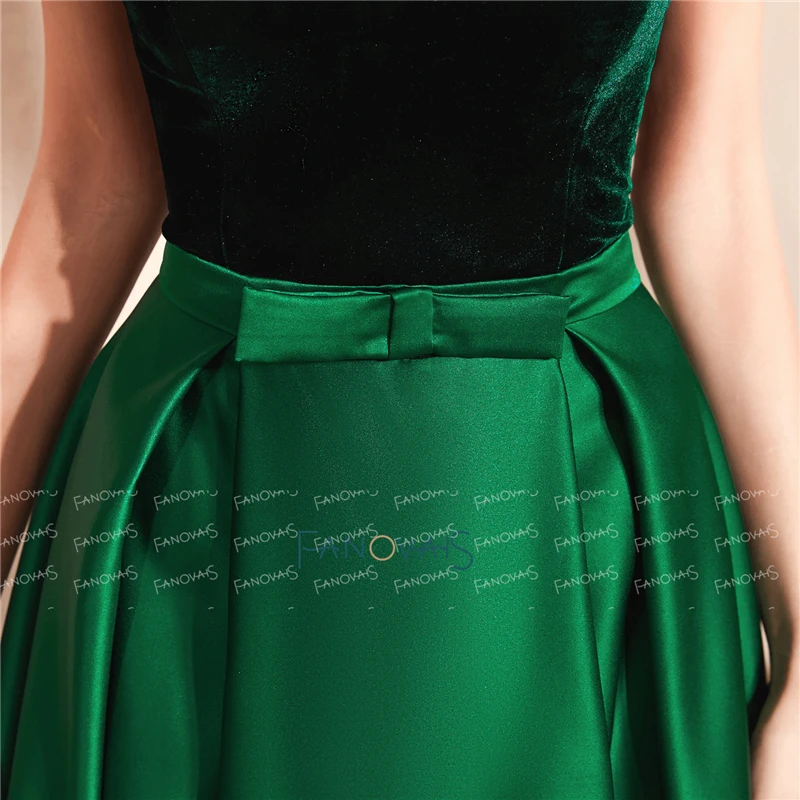 Elegant Dark Green Off-The-Shoulder A-Line Velvet Top Satin Long Evening Prom Dresses image 6
