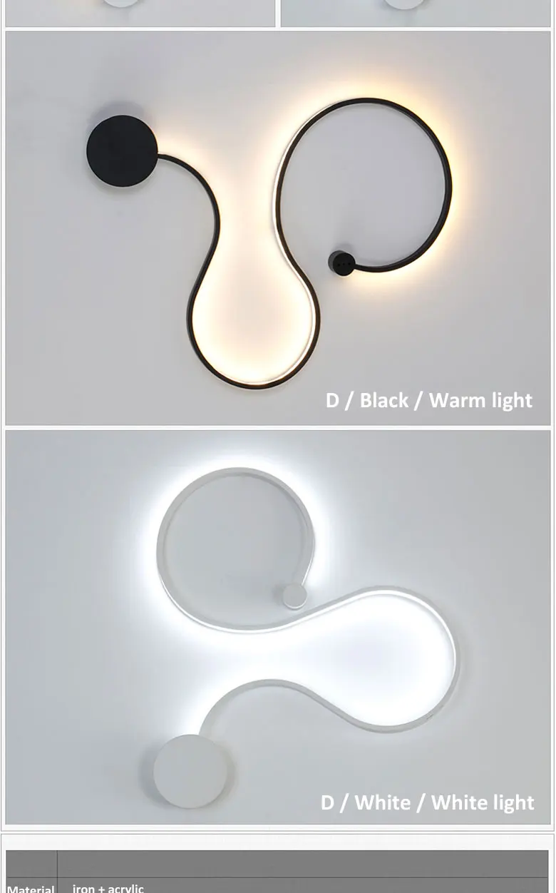 Moderno e Minimalista Lâmpada de Parede Pintura de Ferro Sala de Estar Conduziu a Iluminação Ac96-265v do Quarto Criativo Preto Branco Levou Interior Decoração Faça Você Mesmo - 10 preto branco pintura de ferro levou interior