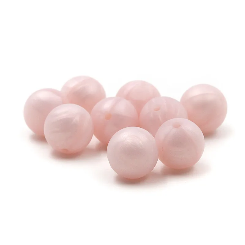 

JOJOCHEW 100pcs Pearl Light Pink Beads Silicone Teething Round BPA Free Baby Chewable Beads Teething Necklace Making Baby Gift