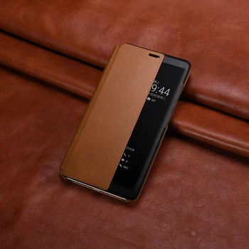 

XOOMZ For Huawei Mate 10 Case Luxury Brand Hard Genuine Leather Smart Window Armor Full Body Protective Back Phone Case Cover