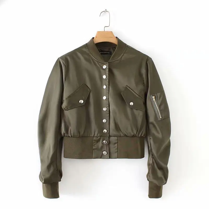 

2019 New Fashion Women Spring Autumn Flight Bomber Jackets Lady Basic Cool Slim Fit Zipper Coats Mortocycle Button Streetwear