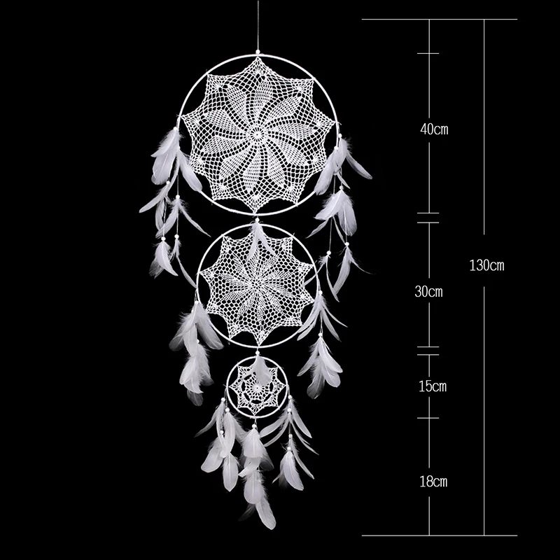 

1pc Handmade Dream Catcher Hanging Decoration with Feathers Three Circles Dream Catcher Wall Car Hanging Ornament White