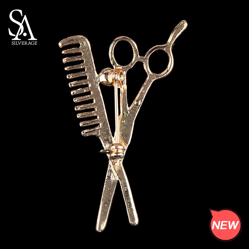 

SA SILVERAGE Scissors and Comb Brooches for Woman Hairdressing Tools Shape Pins and Brooches Gemstone Brooch Brand Jewelry