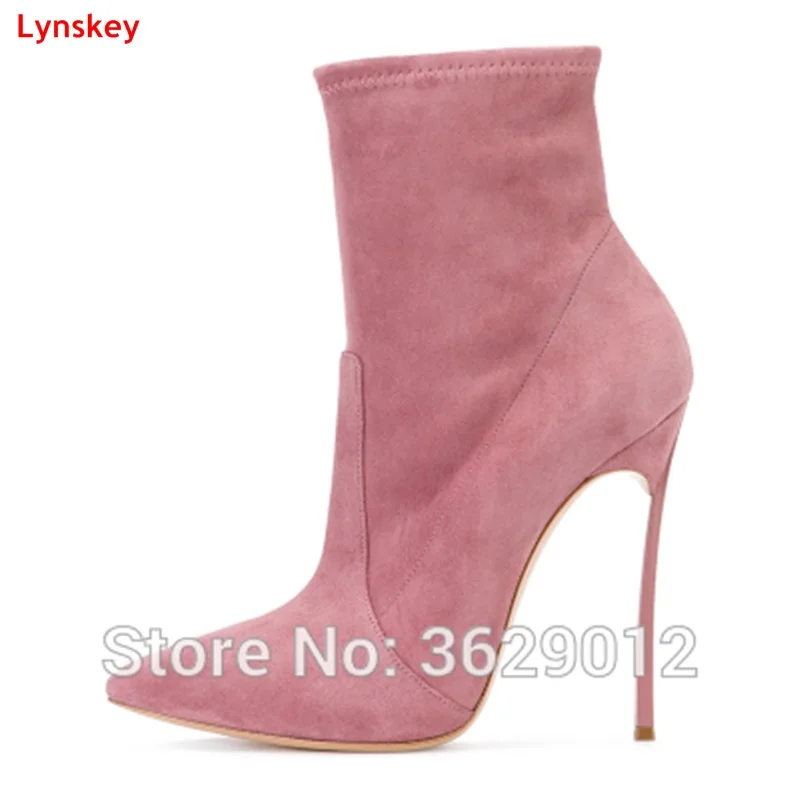 

Lynskey Pink Ankle Boots For Women Pointed Toe High Heels Female Shoes Woman Metal Heel Short Boot Ladies Pumps