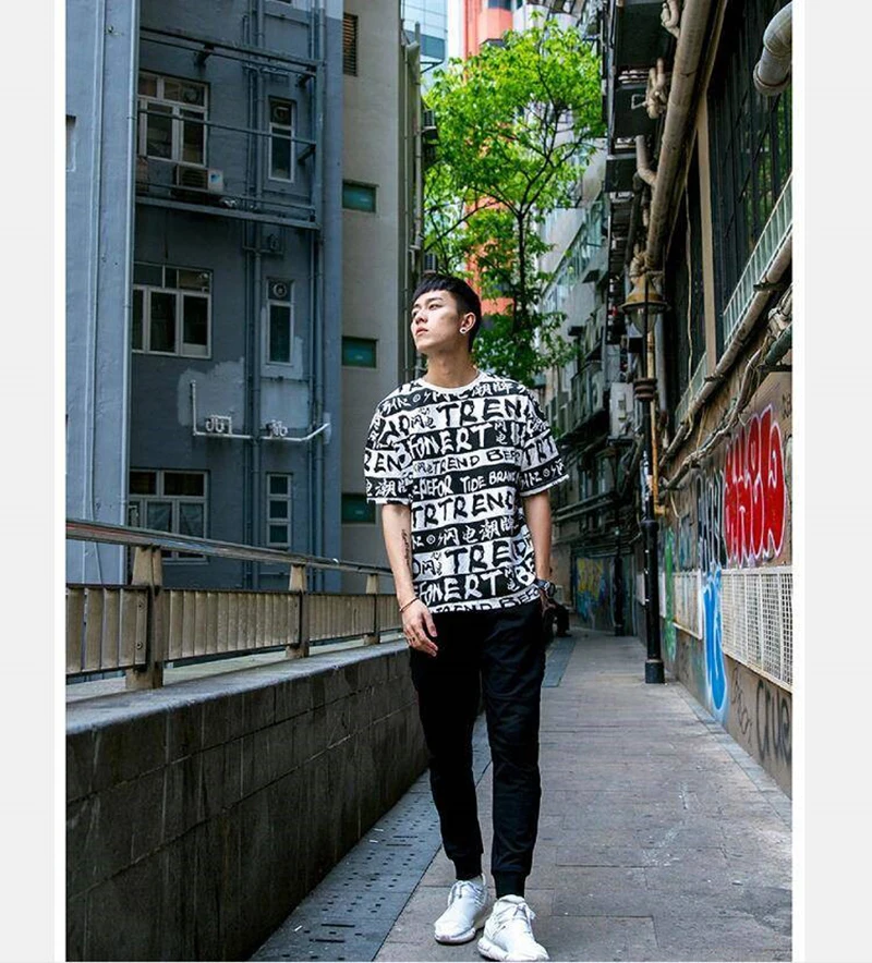 Oversized Mens Graffiti t Shirt Hip Hop Print Hipster Tshirt Men Fashions Street Style  (20)