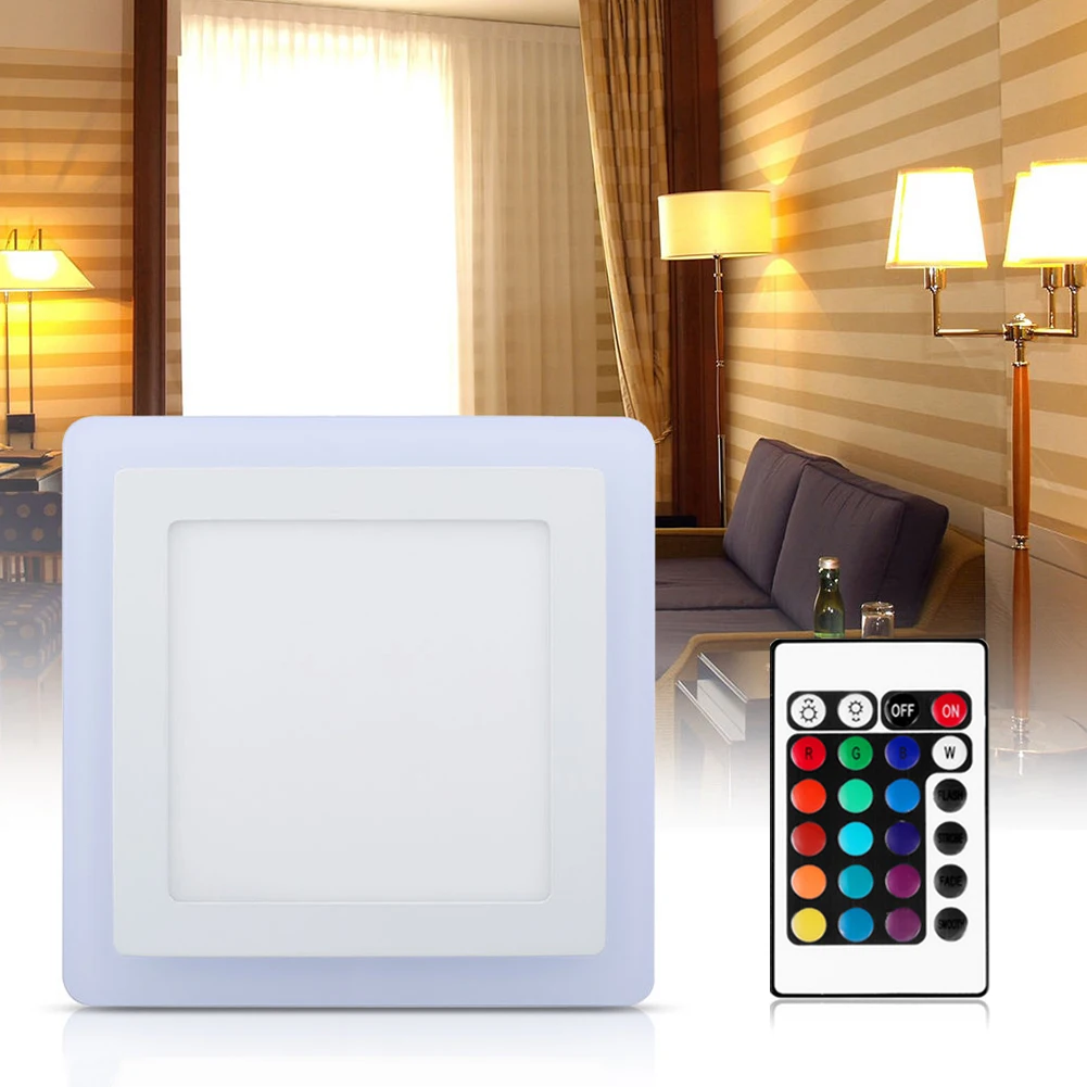 

TSLEEN 4x Colorful RGB Square LED Ceiling Lamp Recessed Panel Downlight Parlor Bedroom Office Acrylic Down Light Round 100-265V