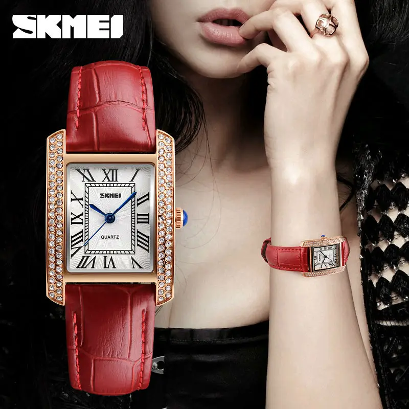 SKMEI брендовые модные женские кварцевые часы под платье женские часы с кожаным ремешком модные водонепроницаемые наручные часы 1281