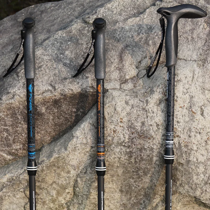 T-handle Hiking Carbon Fiber Walking Cane Trekking Poles Ultralight Telescopic Alpenstocks 49cm-100cm Trail Sticks Canne 3