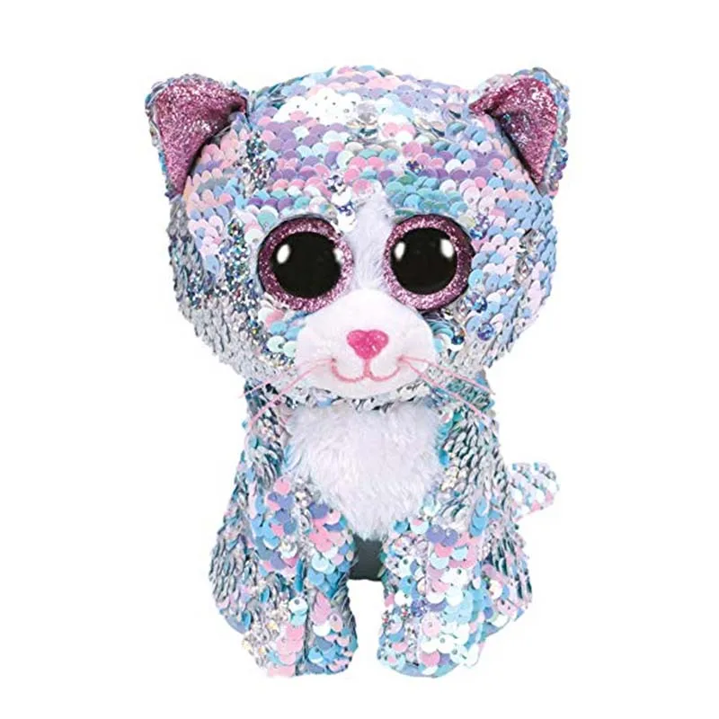 TY Beanie Boos 15cm Sequins Flippable Whimsy Cat Unicorn Lamb Sequin Dog Fox Plush Toy Big Eye Stuffed Animal Soft Toy Kid