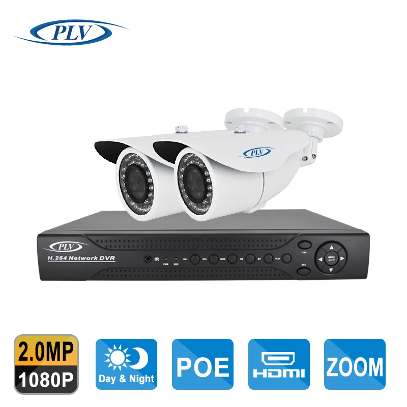 PLV Security CCTV 1080P 4CH POE NVR Day Night IR 2 Cameras 2.8~12mm motorized varifocal lens Video Surveillance NVR CCTV System
