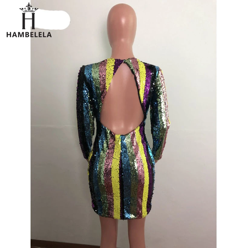 HAMBELELA 2019 Spring Women Sexy Dresses Sequined Striped Bandage Dress Fashion Casual Bodycon Party Club Mini Dress Vestidos (4)