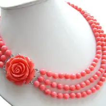 Прекрасный Лаки Ювелирные Изделия коралловый УДИВИТЕЛЬНЫЕ 3row 1" 7 мм круглый розовый коралл ожерелье a0227 широкий