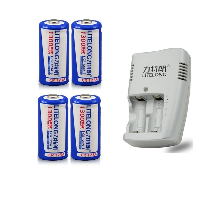 

4pcs 1300mAh 3v CR123A rechargeable LiFePO4 battery lithium battery with CR123A charger