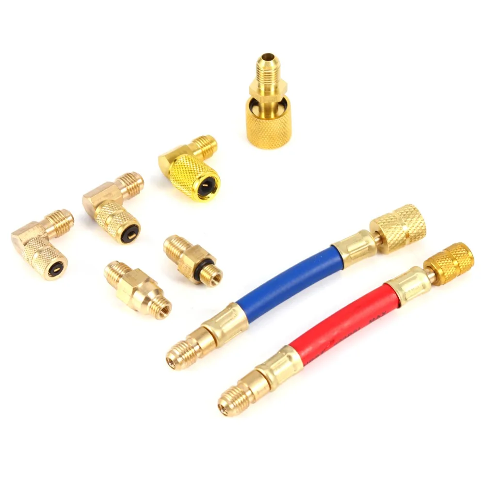 Car A//C Air Conditioner Refrigeration R134A R12 Converting Adapter Hose Set Kit