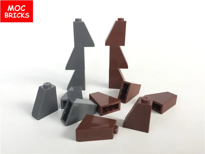 100 шт./лот MOC кирпичи Сделай Сам коричневый и темно-серый наклонные 1x2x2 подходит
