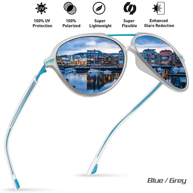 JULI, поляризационные, для пилота, модные солнцезащитные очки для мужчин и женщин, Tr90, металлическая небьющаяся оправа для рыбалки, круглые, для вождения, большие очки - Цвет линз: C2 BLUE GREY