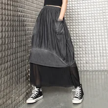 Юбки-пачки Saia Миди Женская юбка Европа, Америка, весна и лето, новая строчка, сетка, эластичная талия, темный, индивидуальность