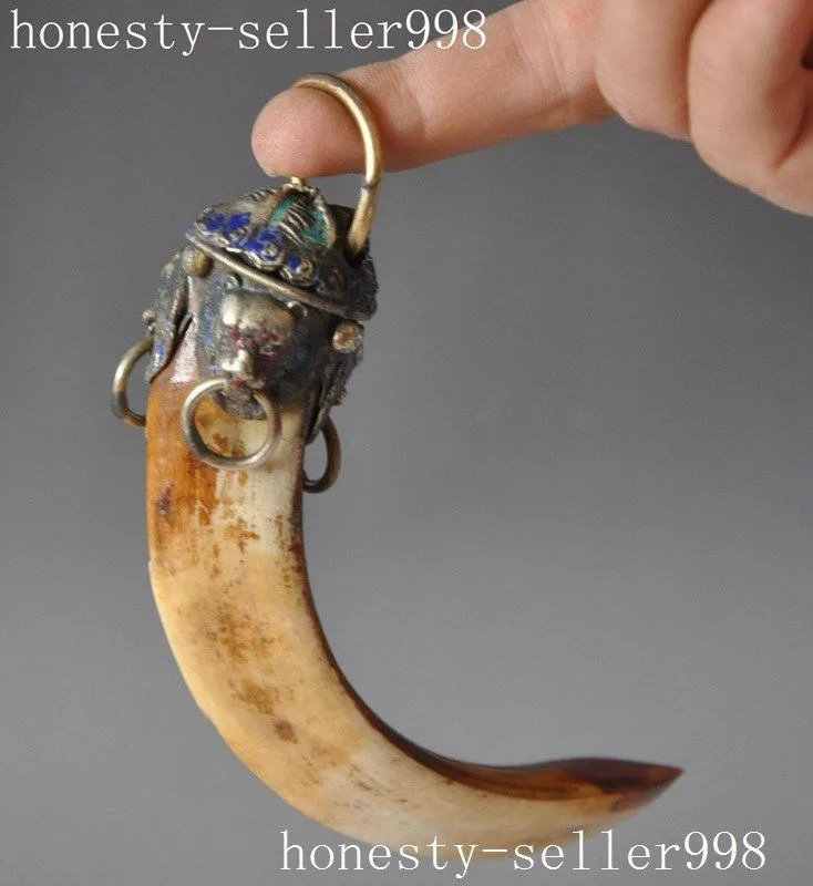 Китайские старые кабаны зубы перегородчатая бронзовая животное лев отворачиваются от злых кулонов