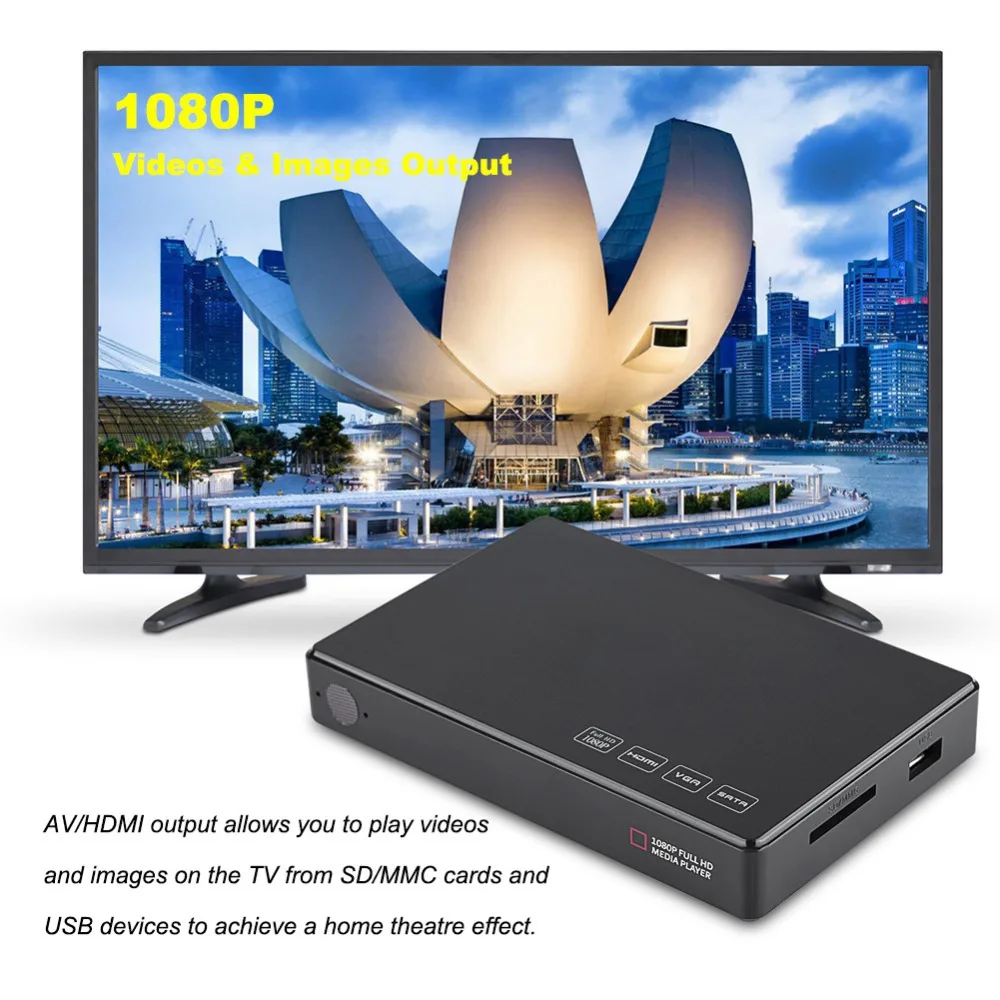 2,5 дюймов Full HD SATA HDD медиаплеер центр 32 Гб SD/MMC карта стерео звук 1080 P видео HDMI медиа плеер