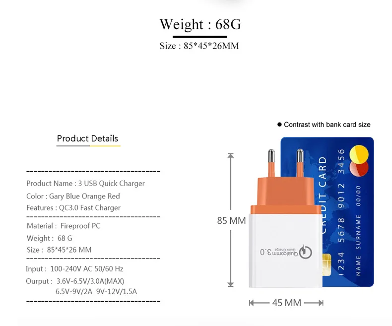 جديد الهاتف المحمول تهمة سريع شاحن QC3.0 5 V 3A العالمي 3USB ميناء متعددة وظيفة الانتاج الشحن رئيس