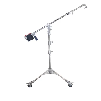 

Film crew's heavy-duty hand-cranked tilt arm lamp holder delivers heavy duty sandbags with roller-wheel overhead lights cd50
