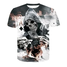 2018 New Mens Summer Skull Poker Print Men Short Sleeve T-shirt 3D T Shirt Casual Breathable T-shirt Plus-size T-shirt