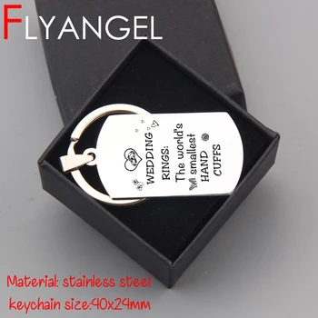 

FLYANGEL Wedding Keychain Engraved Car Key Tag Couple Rings The World's Smallest Hand Cuffs Humor Keyring Bag Charm Gifts