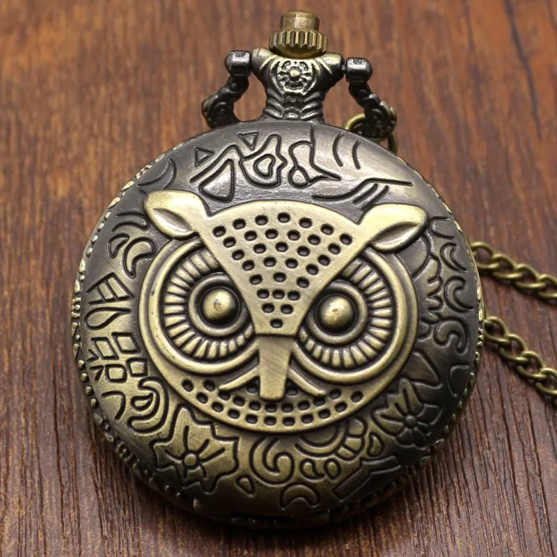 Ретро бронза сова узор карманные часы Бесплатная доставка Античный Quratz Брелок часы с Цепочки и ожерелья цепь подарок