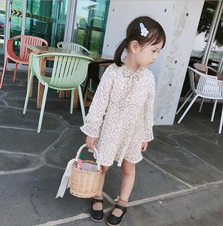 Платье с принтом в Корейском стиле для девочек модные осенние хлопковые платья с бантом для девочек 1-6 лет PX244