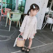 Платье с принтом в Корейском стиле для девочек модные осенние хлопковые платья с бантом для девочек 1-6 лет PX244