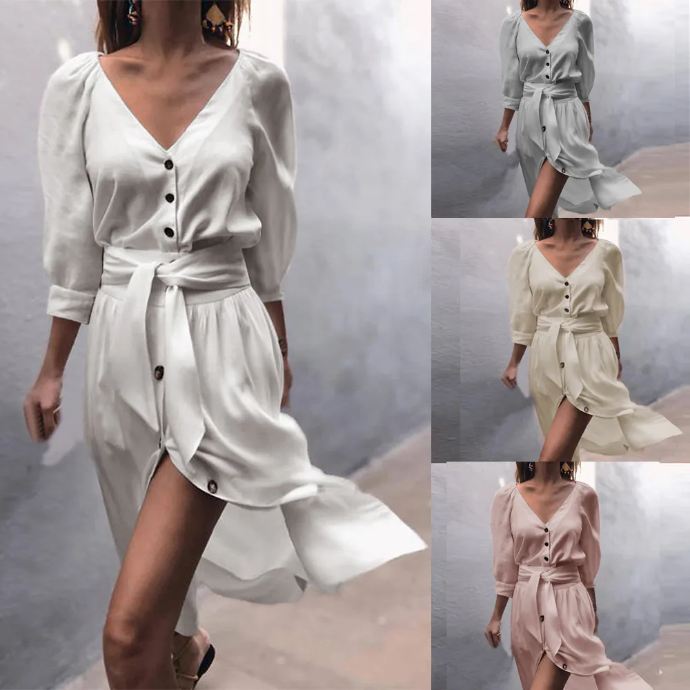 

Womens durable enought for your daily wearin Button Pure Color Fashion Ladies Casual Evening Paty Mini Dress Gift