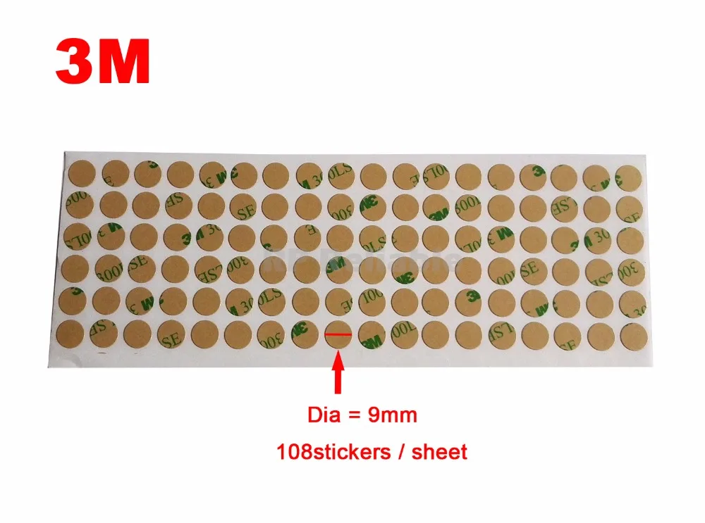 108 стикер s/лист, диаметр = 9 мм 3 м 300LSE Двухсторонняя клейкая круглая наклейка круг, супер тонкий, толщина 0,05 мм, высокая температура. Сопротивление