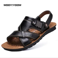 WOOY! YOOW новые мужские сандалии, тапочки, мужские трендовые кожаные пляжные туфли, повседневные сандалии, мужская повседневная обувь, весенне-летняя обувь