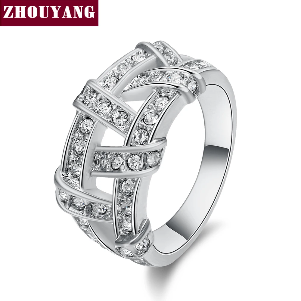 ZHOUYANG ZYR285 плетение серебряное кольцо ювелирное изделие без никеля стразы