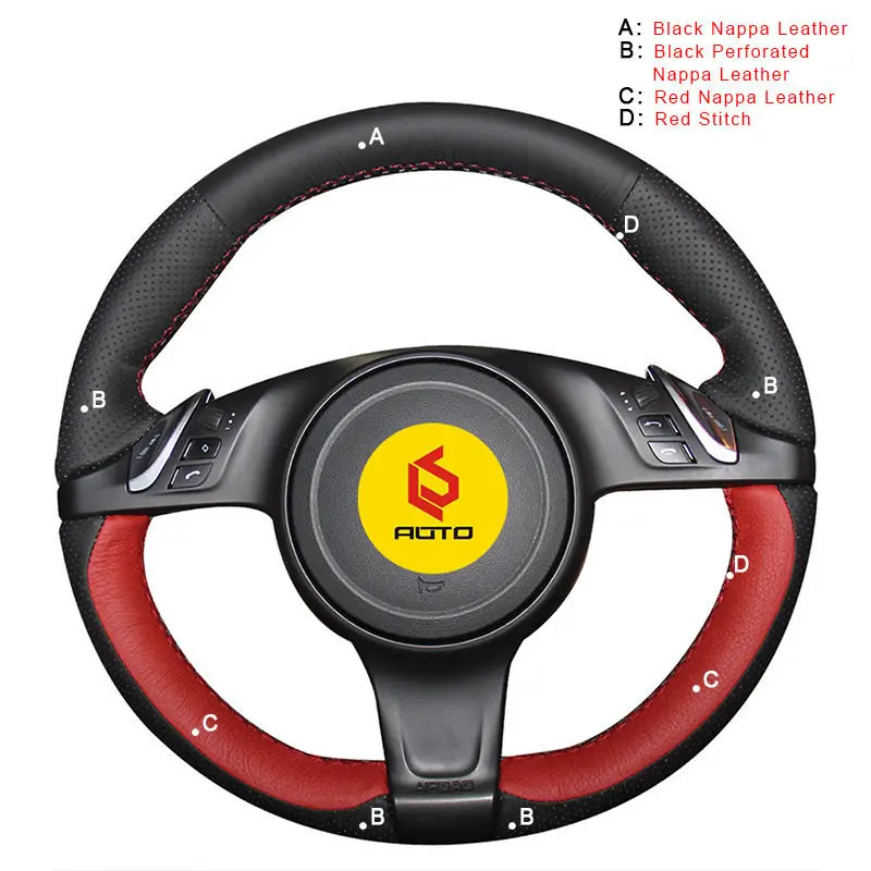 Ручная строчка чехол рулевого колеса автомобиля для Porsche Cayenne Panamera 2010 2011 интерьер Авто оплетка на руль крышка - Название цвета: Nappa Leather
