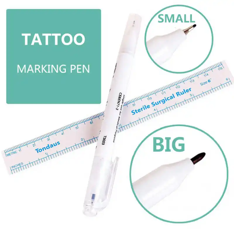 1pcs Tattoo Skin Marker Piercing Marking Pen fit Eyebrow Tattoo Scribe Tool Supply Surgical Double Heads Point Marking 1mm 0.5mm